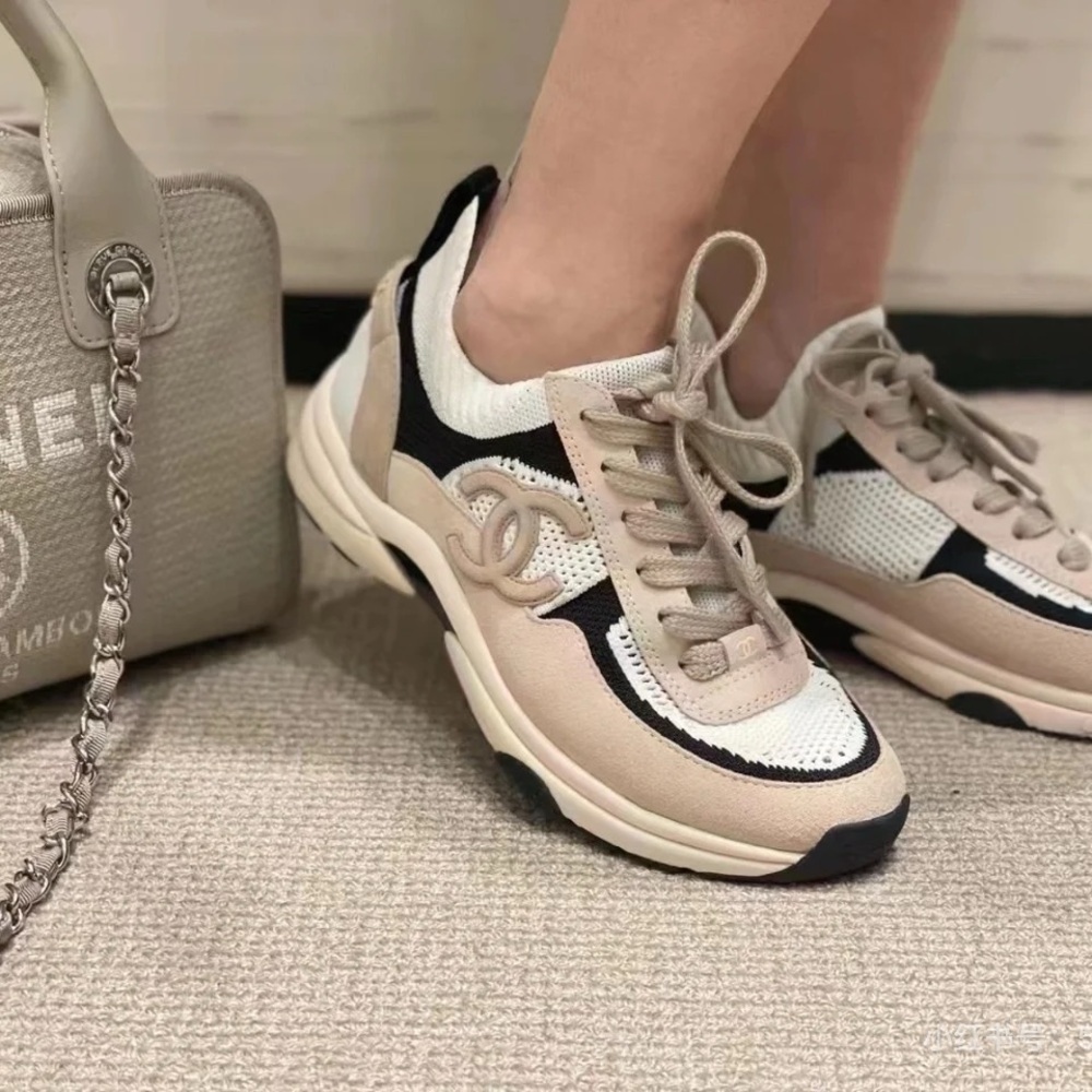 CHANEL Beige and White Sneakers